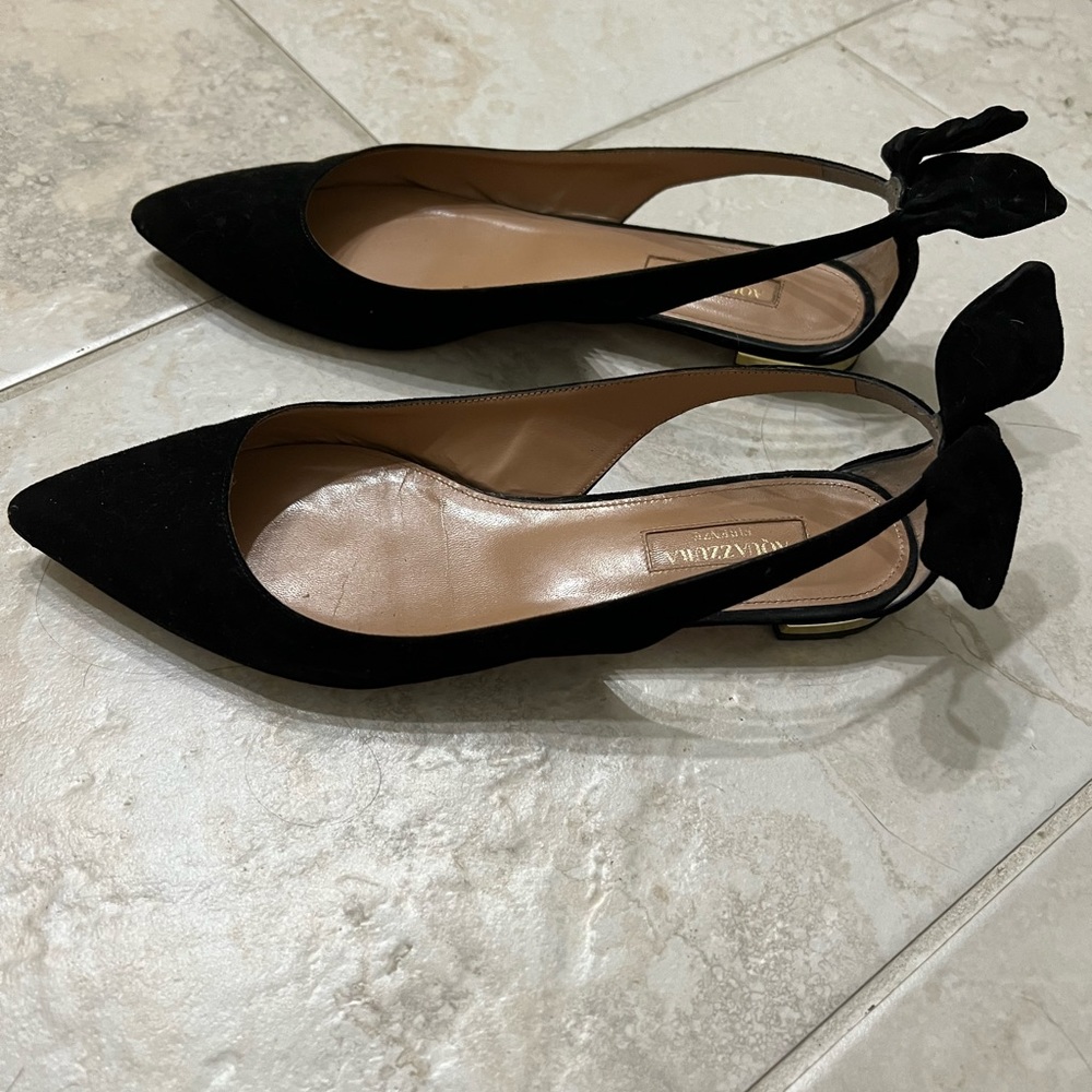 Aquazzura Bow Tie Cutout Suede Ballet Flats